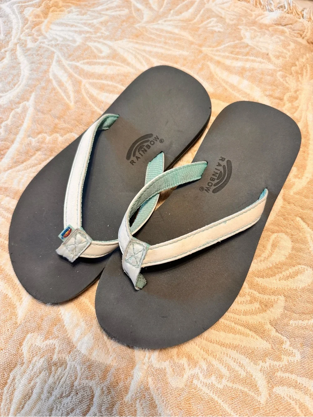Rainbow flip flops - white and blue - size 13/1 kids